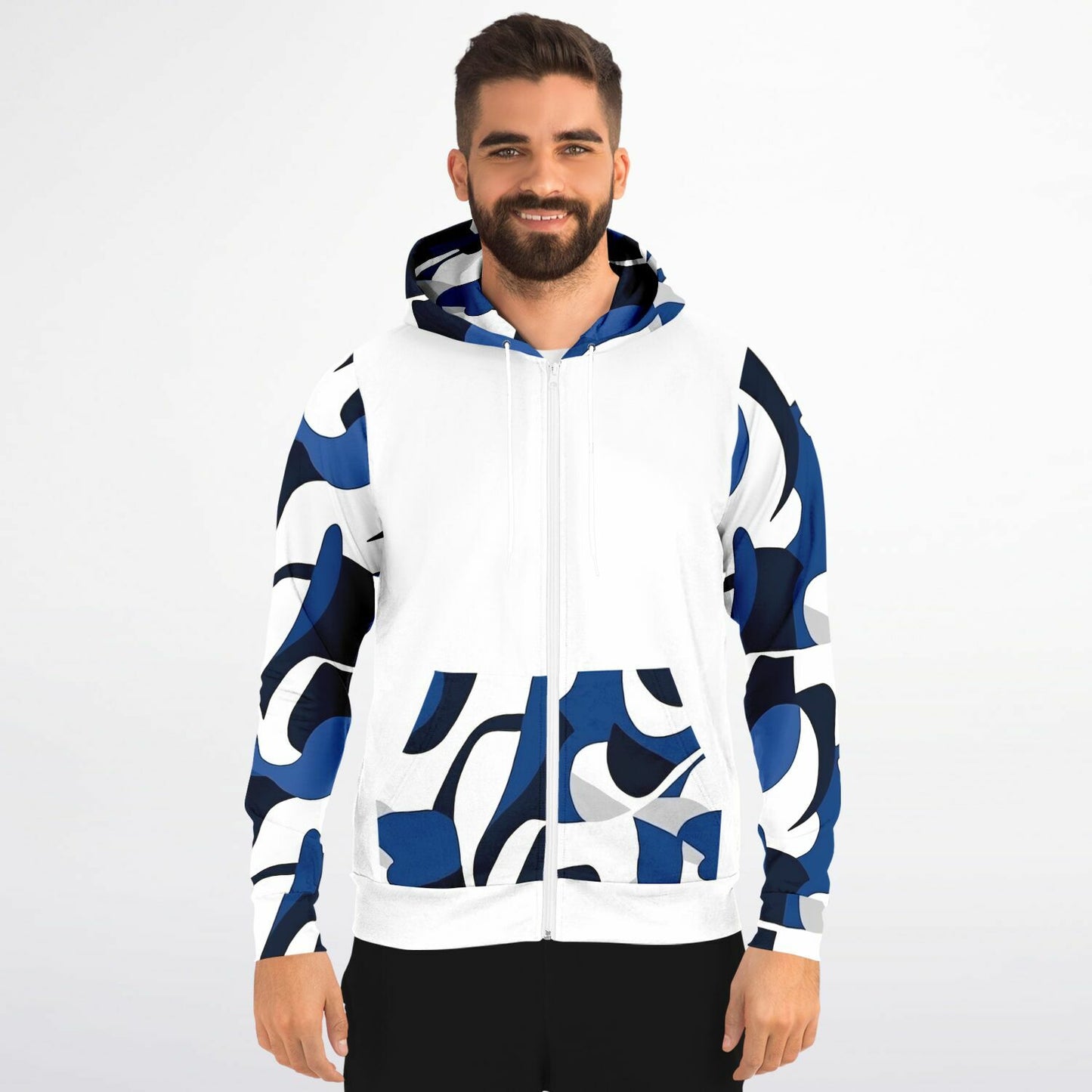 Blue with white and black Zip-Up Hoodie - AOP