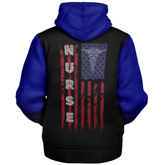 Nurse with US flag, Black and Blue  Microfleece Zip-hoodie -