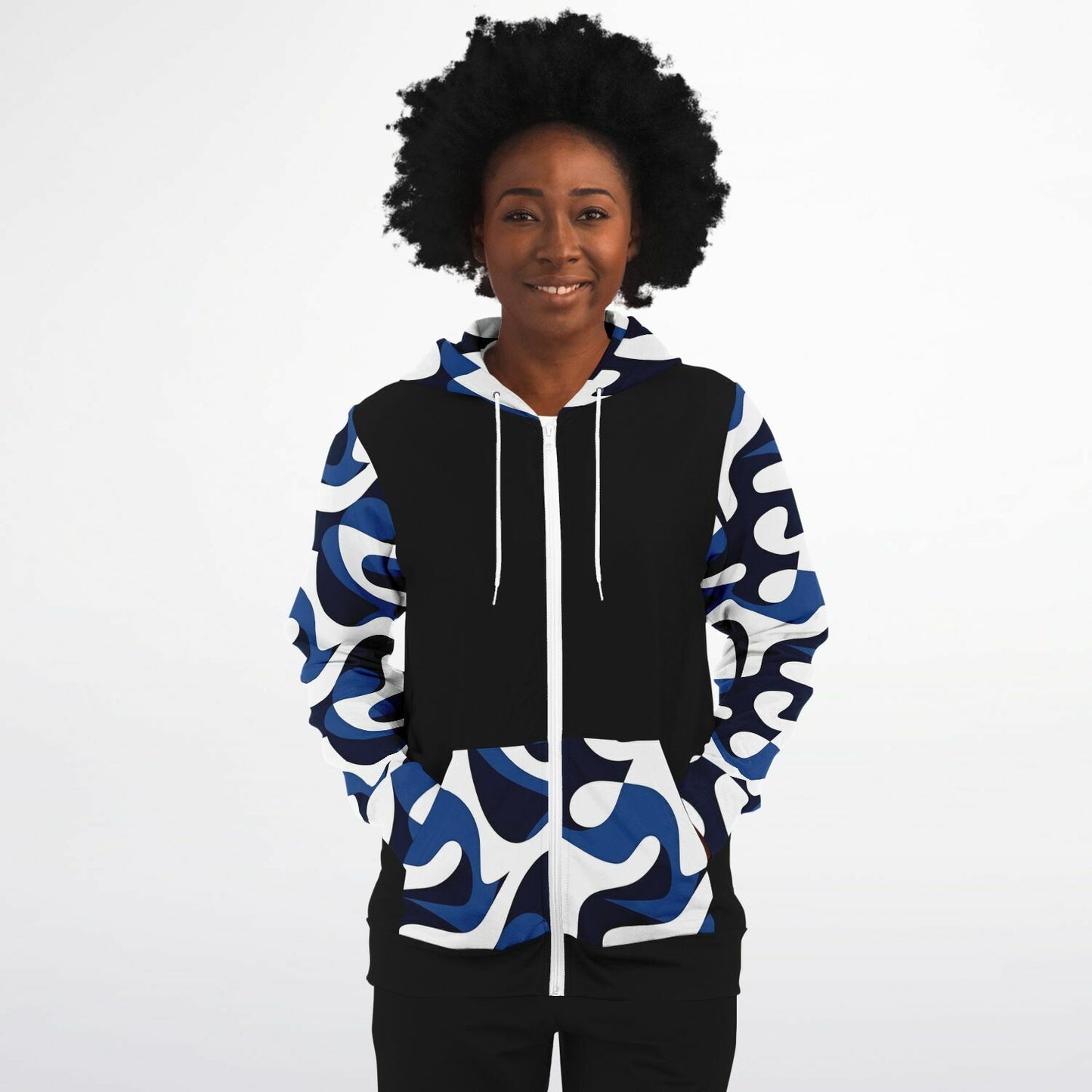 Blue and white  Zip-Up Hoodie - AOP