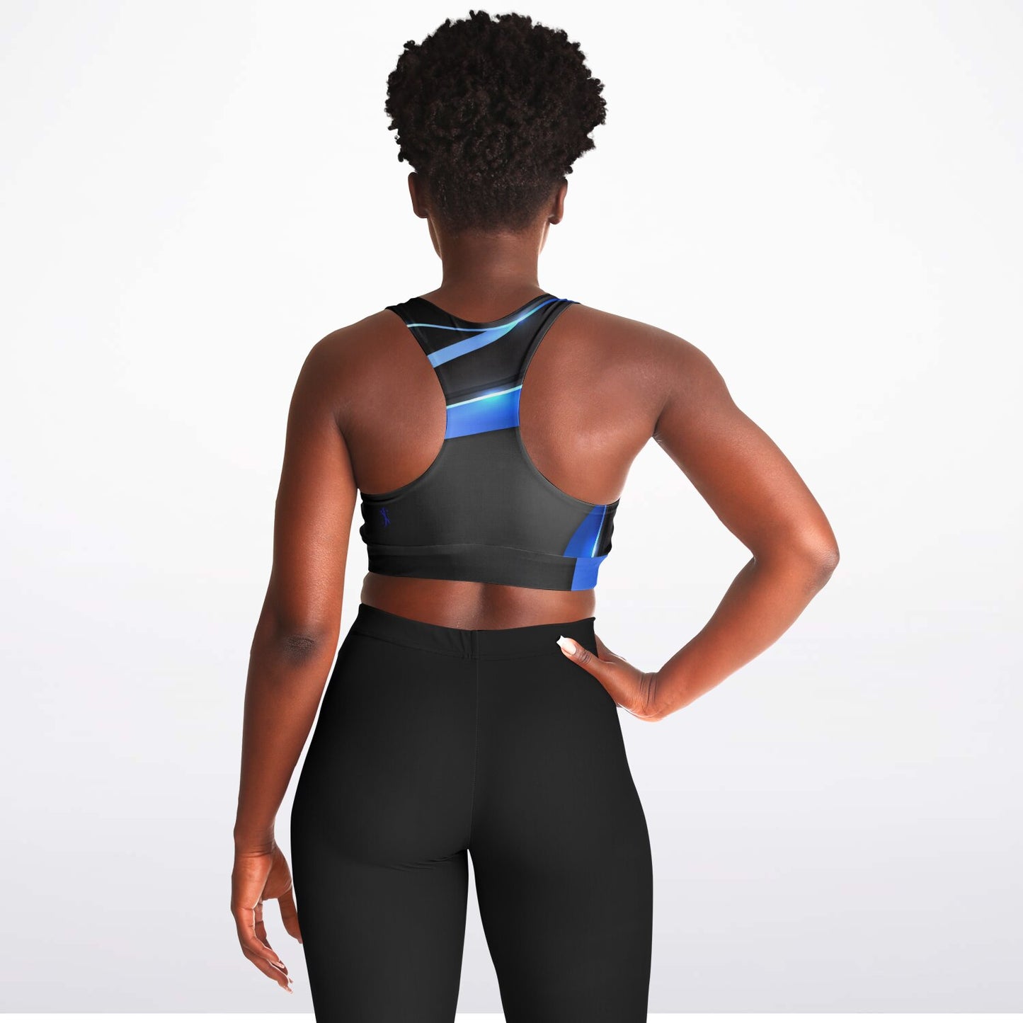 Black with blue Padded Sports Bra