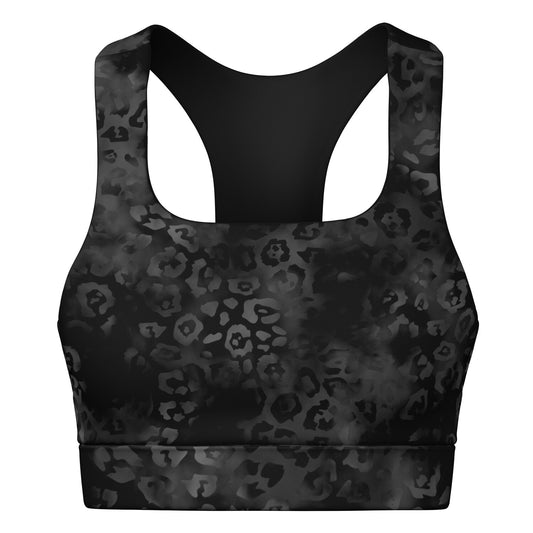 Black Leopard Padded Sports Bra - AOP
