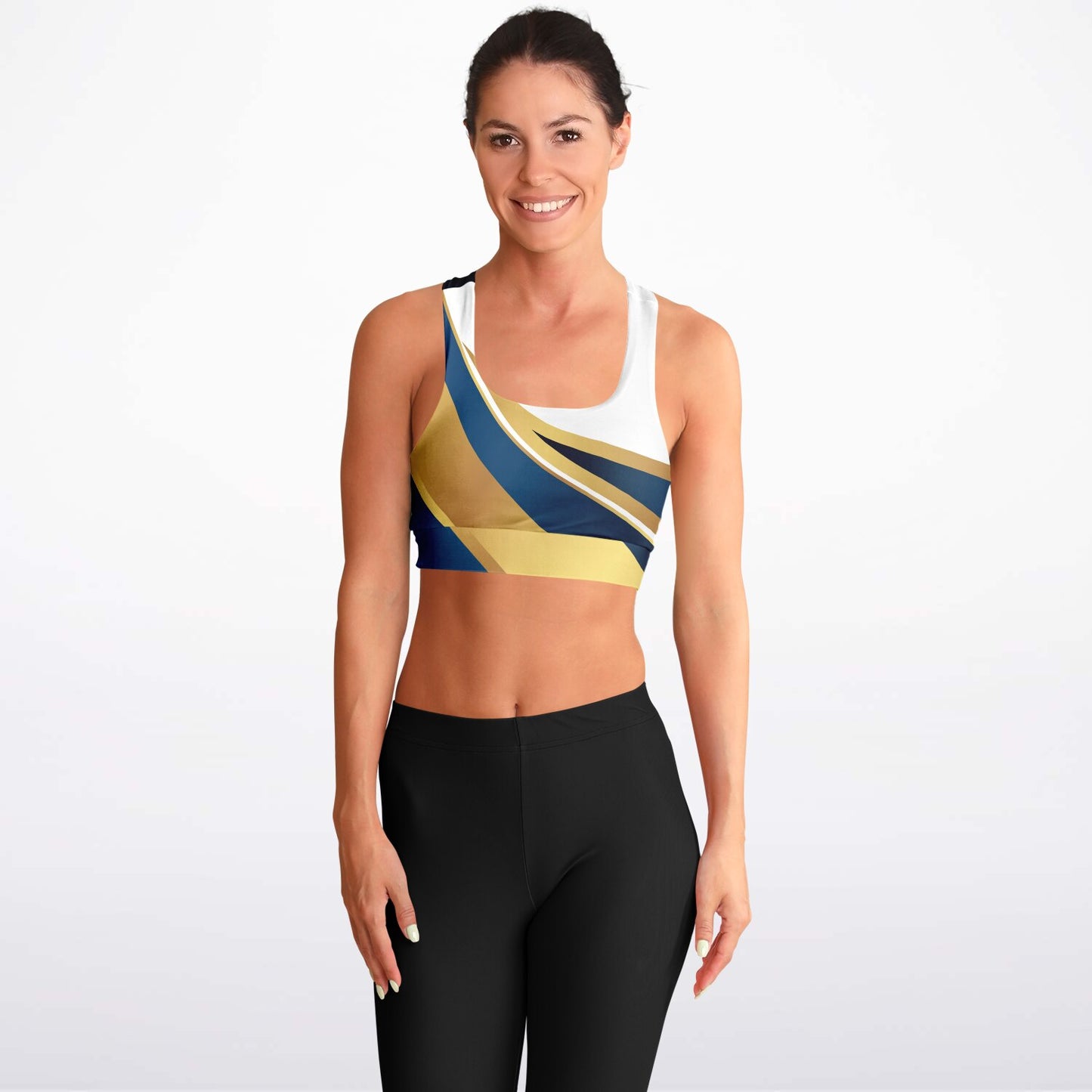 Blue with Gold Padded Sports Bra - Version 2