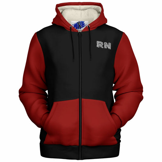 Nurse with US flag, Black and Red  Microfleece Zip-hoodie -