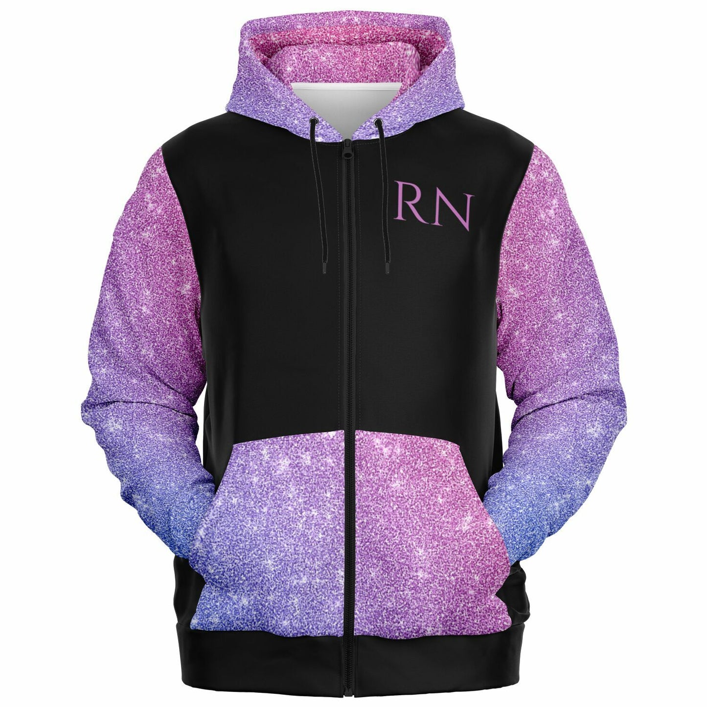 CVICU, RN, Nurse Fashion Zip-Up Hoodie -  Black, purple and pink