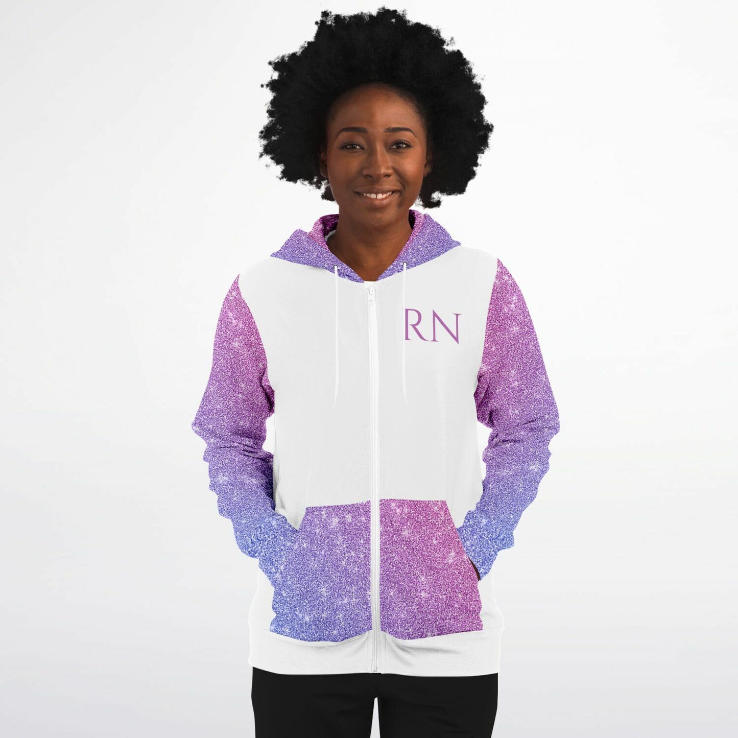 CVICU, RN, Nurse Fashion Zip-Up Hoodie -  White, purple and pink  copy