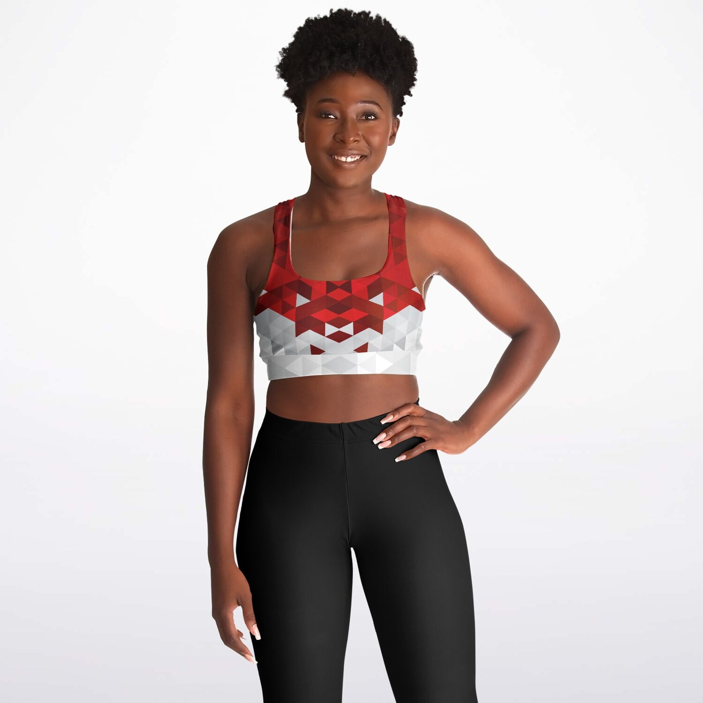 Red and White Diamond Padded Sports Bra