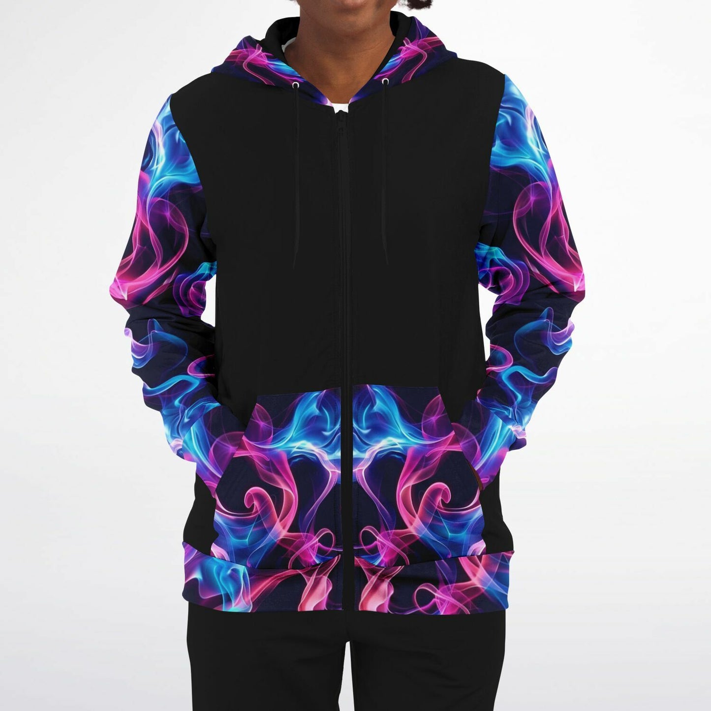 Neon smoke 1 Fashion Zip-Up Hoodie -  Black
