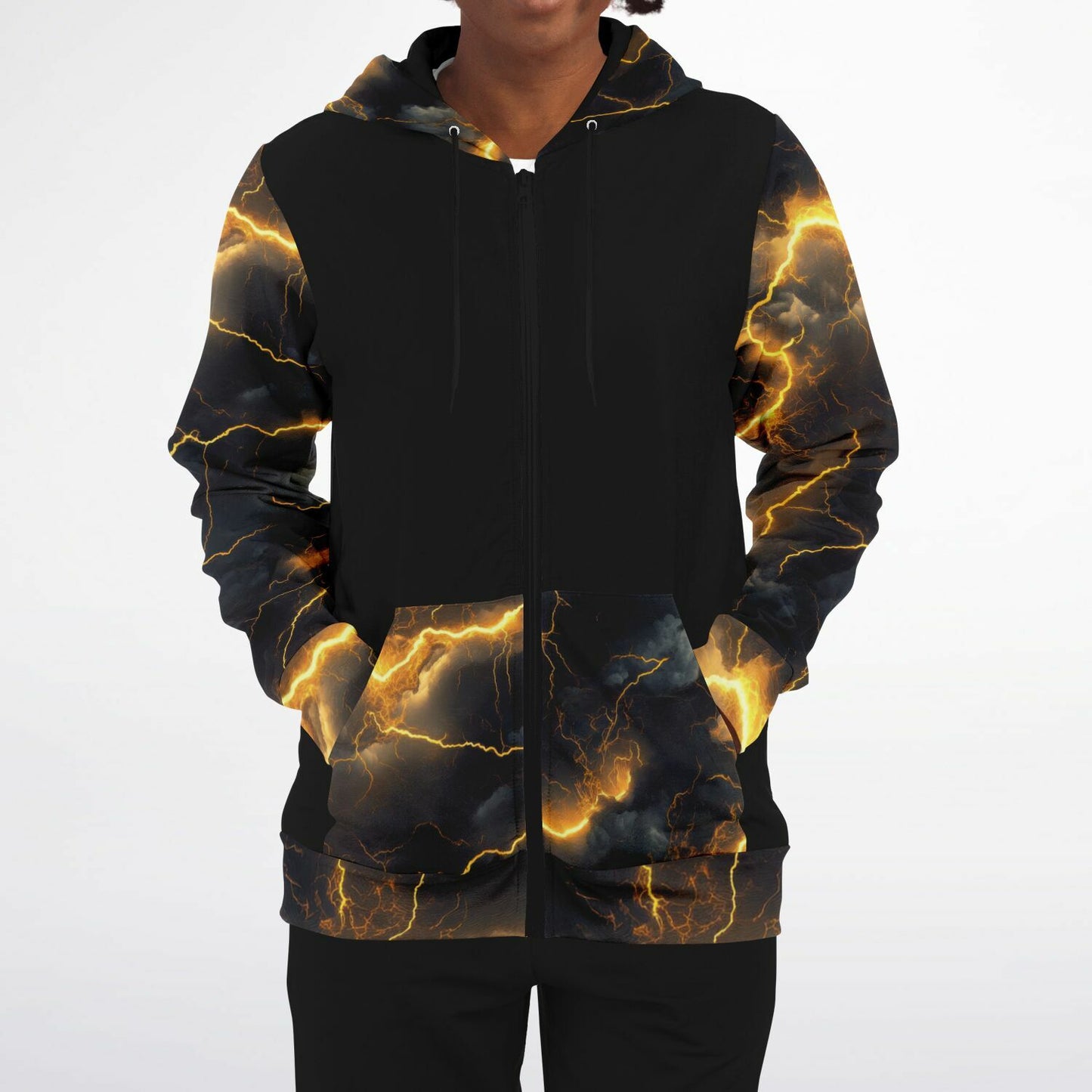 Gold Lightning Fashion Zip-Up Hoodie -
