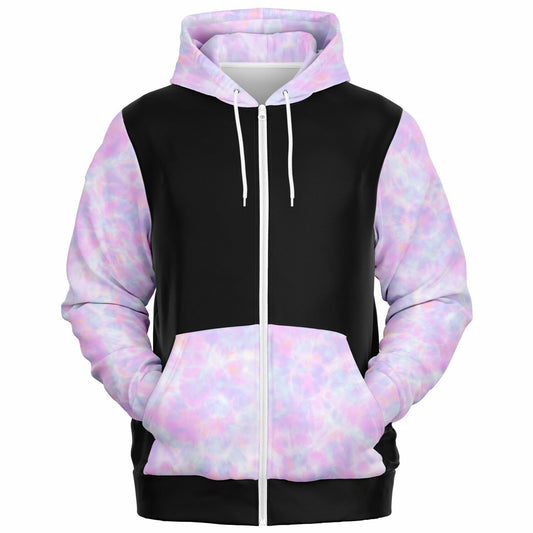 Black with purple and light blue sleeves Fashion Zip-Up Hoodie -