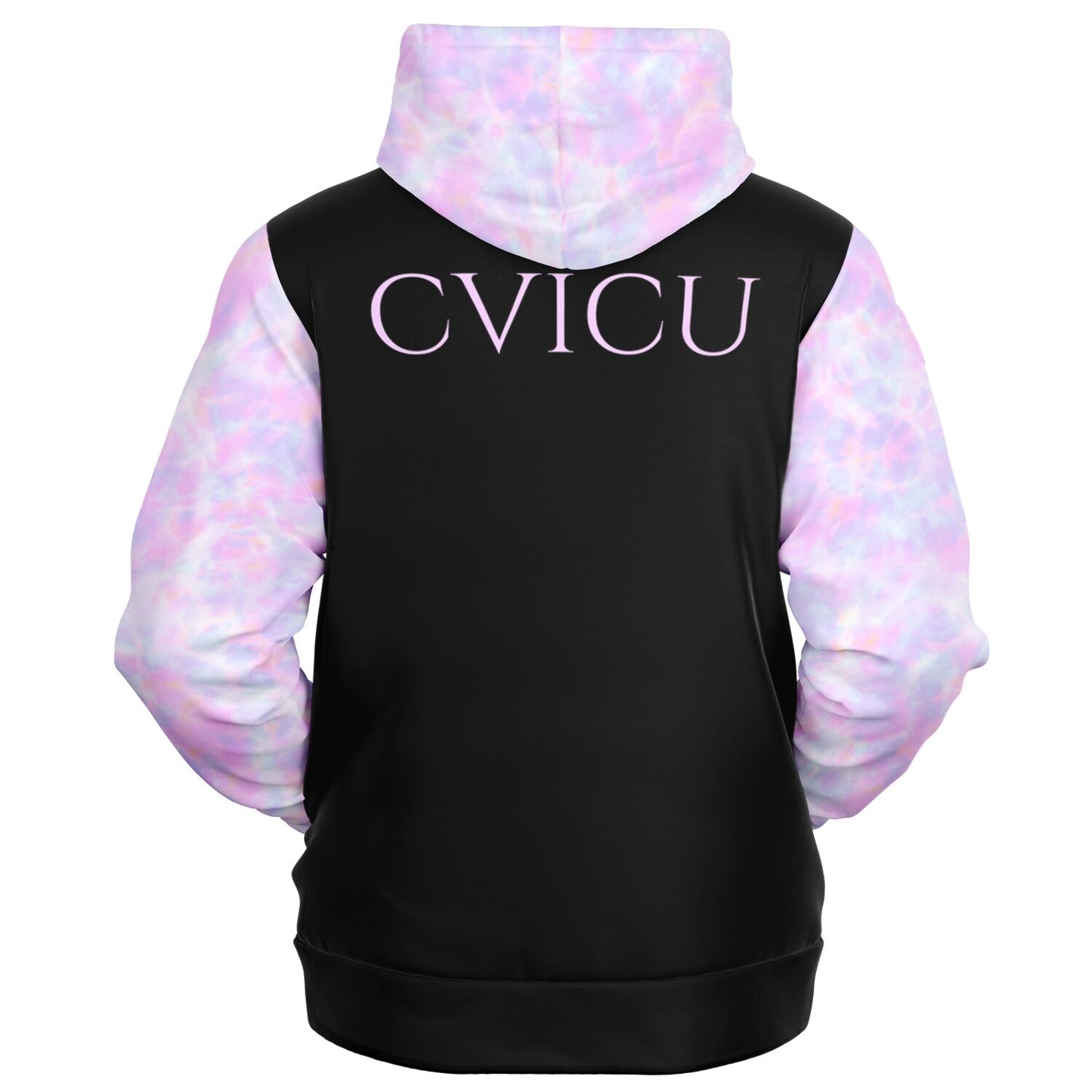 CVICU, RN, Nurse Fashion Zip-Up Hoodie -  Black, purple and light blue sleeves  copy