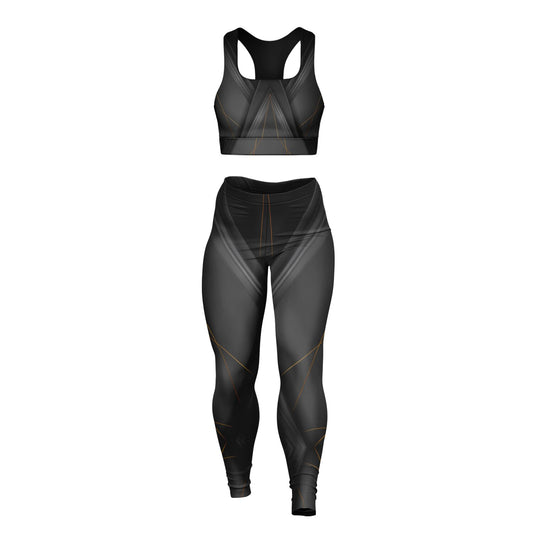 Black with Gray Padded Sports Bra & Leggings -