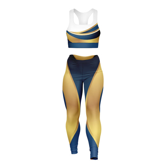 Blue and Gold Padded Sports Bra & Leggings -