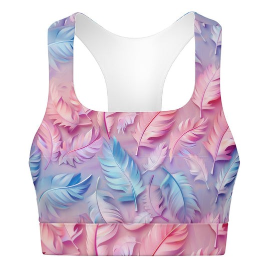 Pink and Blue feathers Padded Sports Bra - AOP