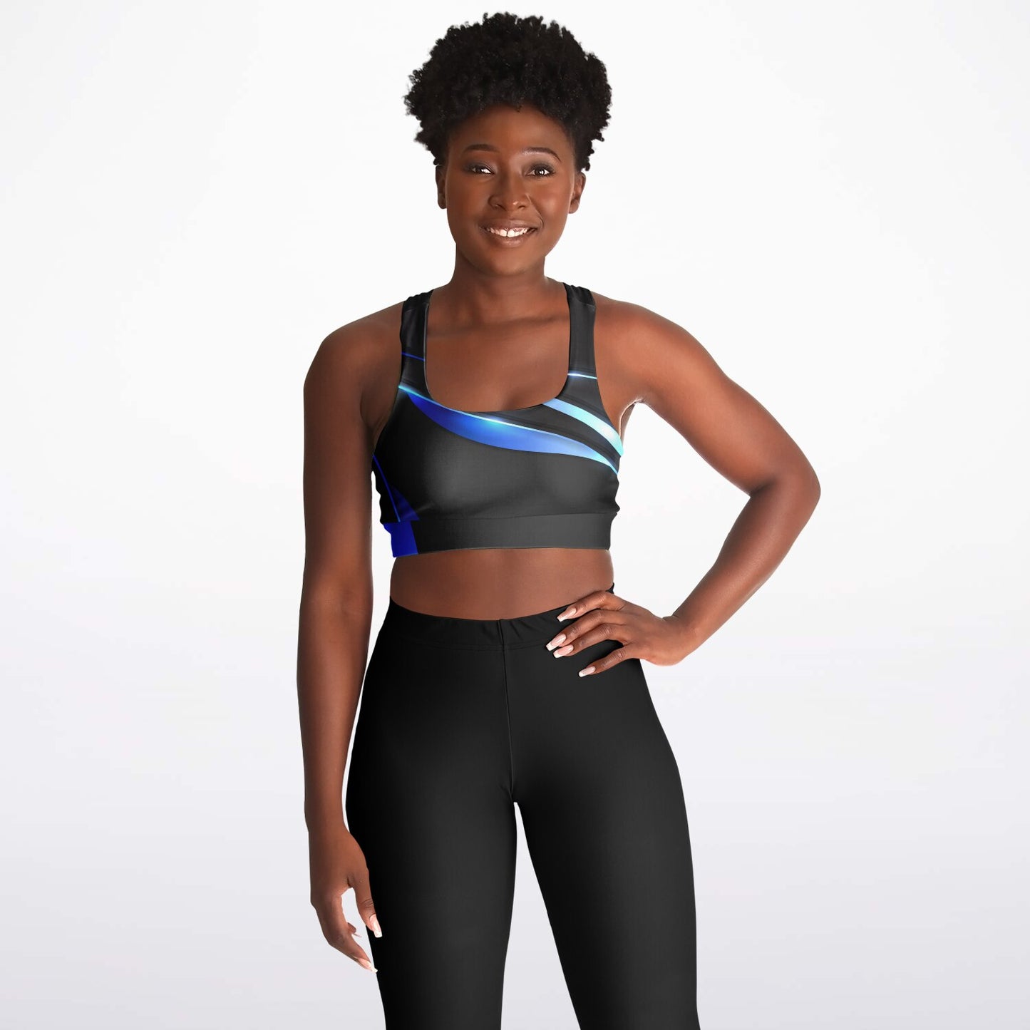 Black with blue Padded Sports Bra