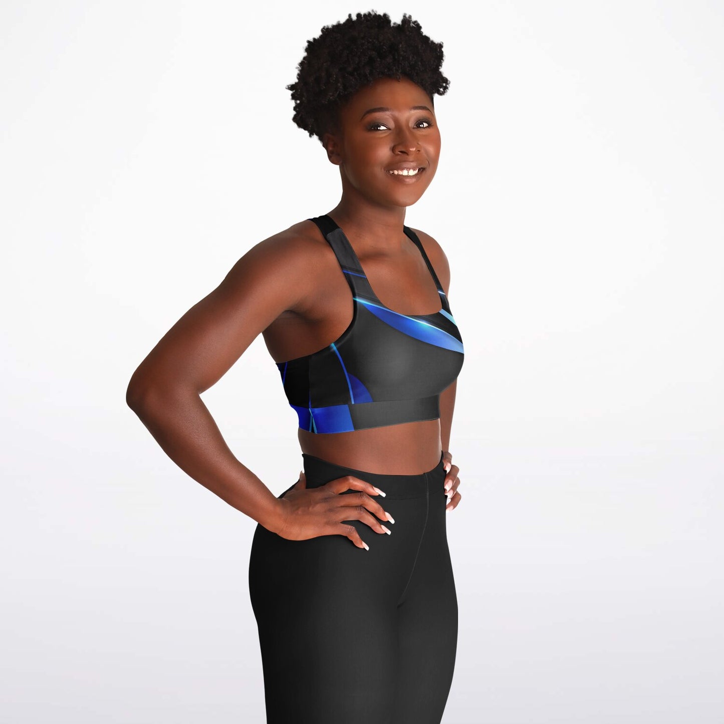 Black with blue Padded Sports Bra