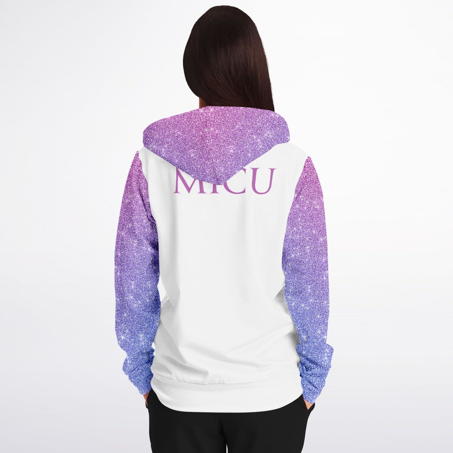 MICU, RN, Nurse Fashion Zip-Up Hoodie -  White, purple and pink sleeves