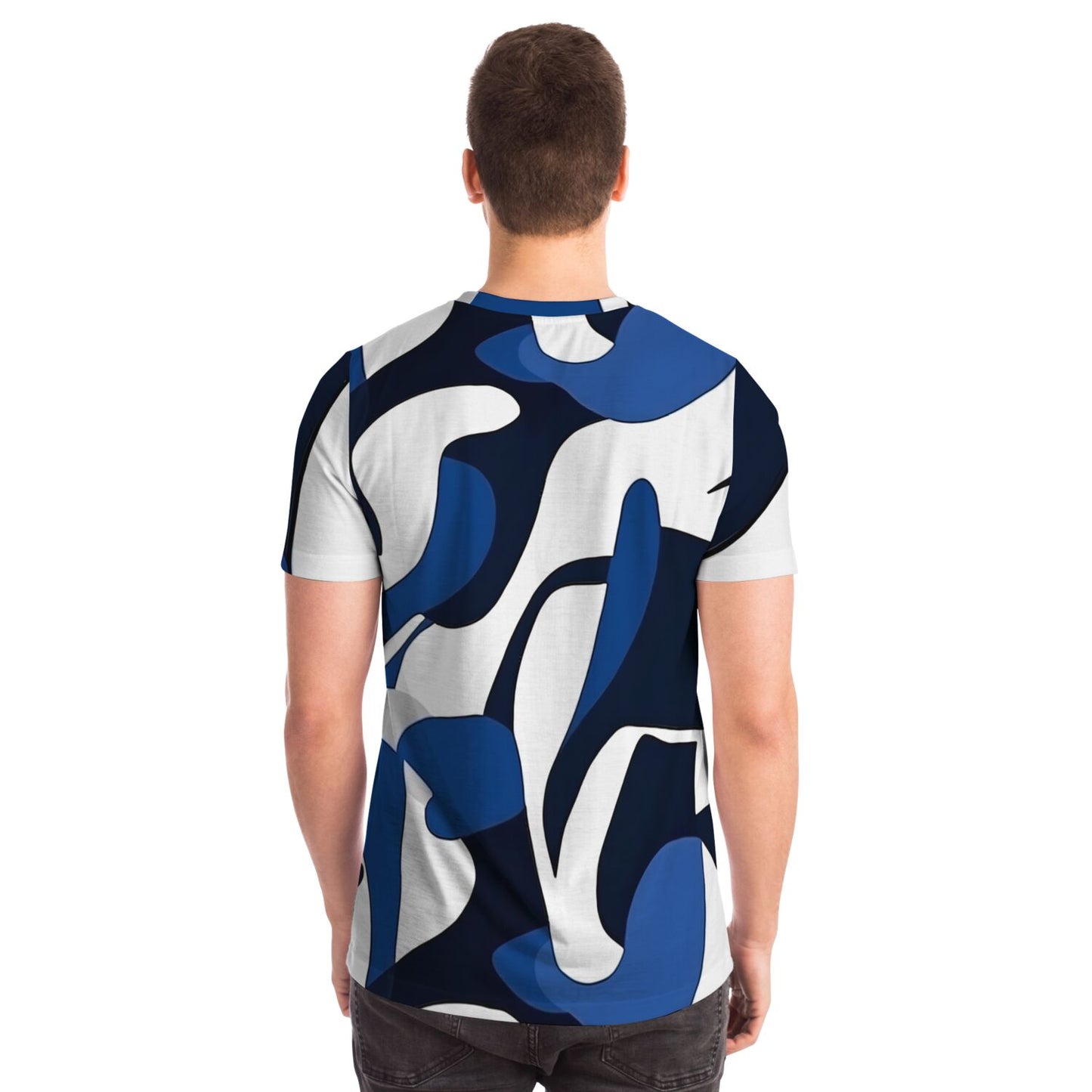 Blue, white, black T-shirt