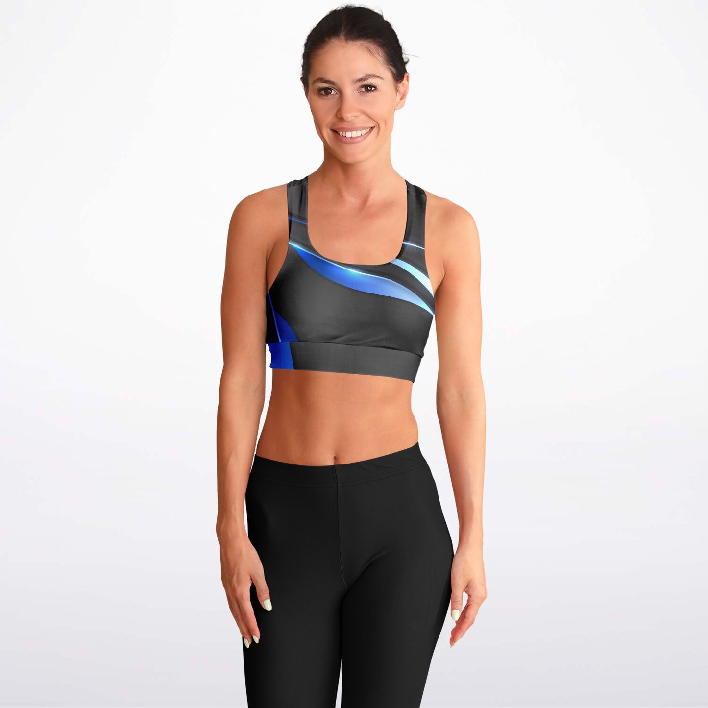 Black with blue Padded Sports Bra