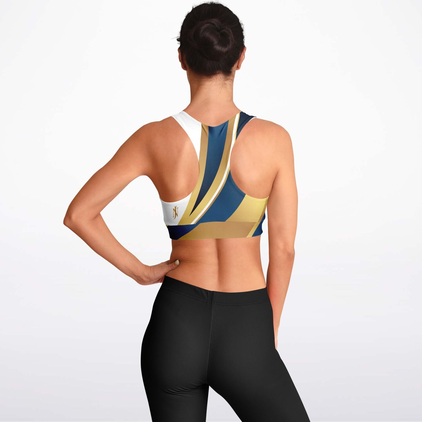 Blue with Gold Padded Sports Bra - Version 2