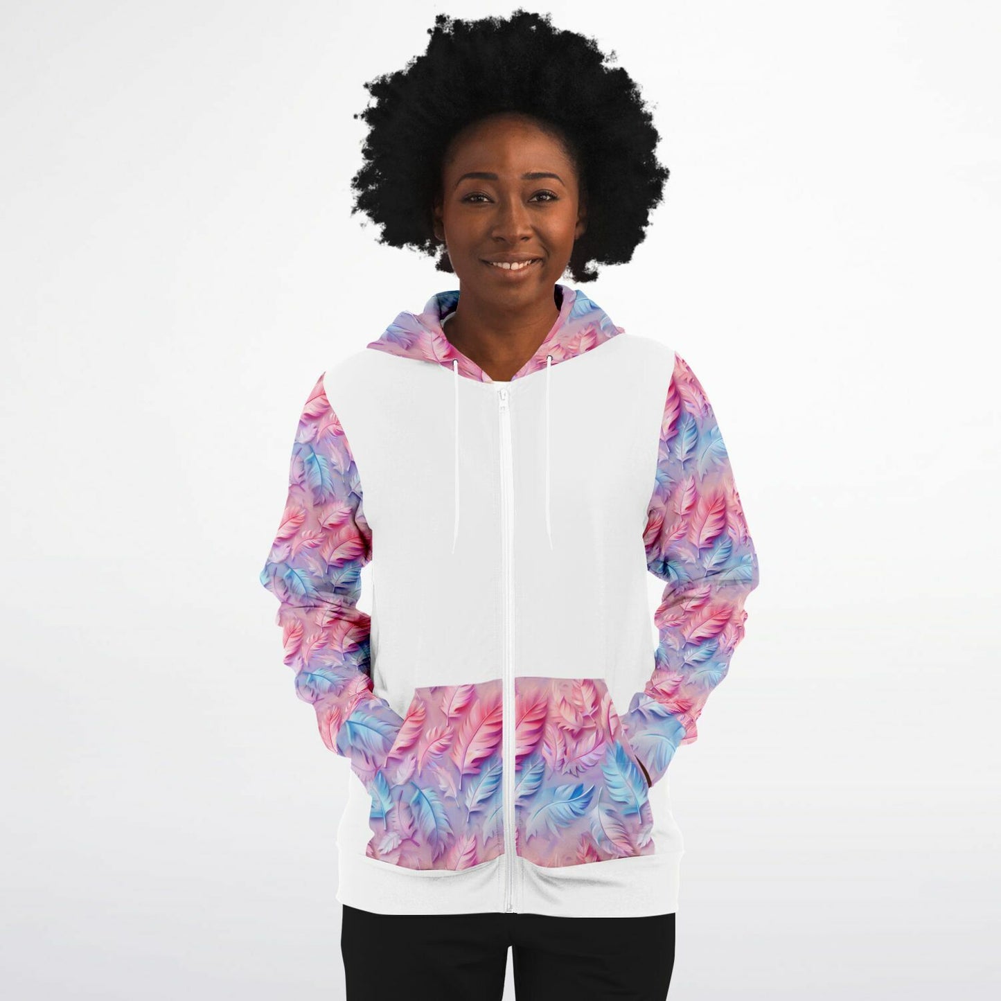 Pink and blue feathers Zip-Up Hoodie - AOP