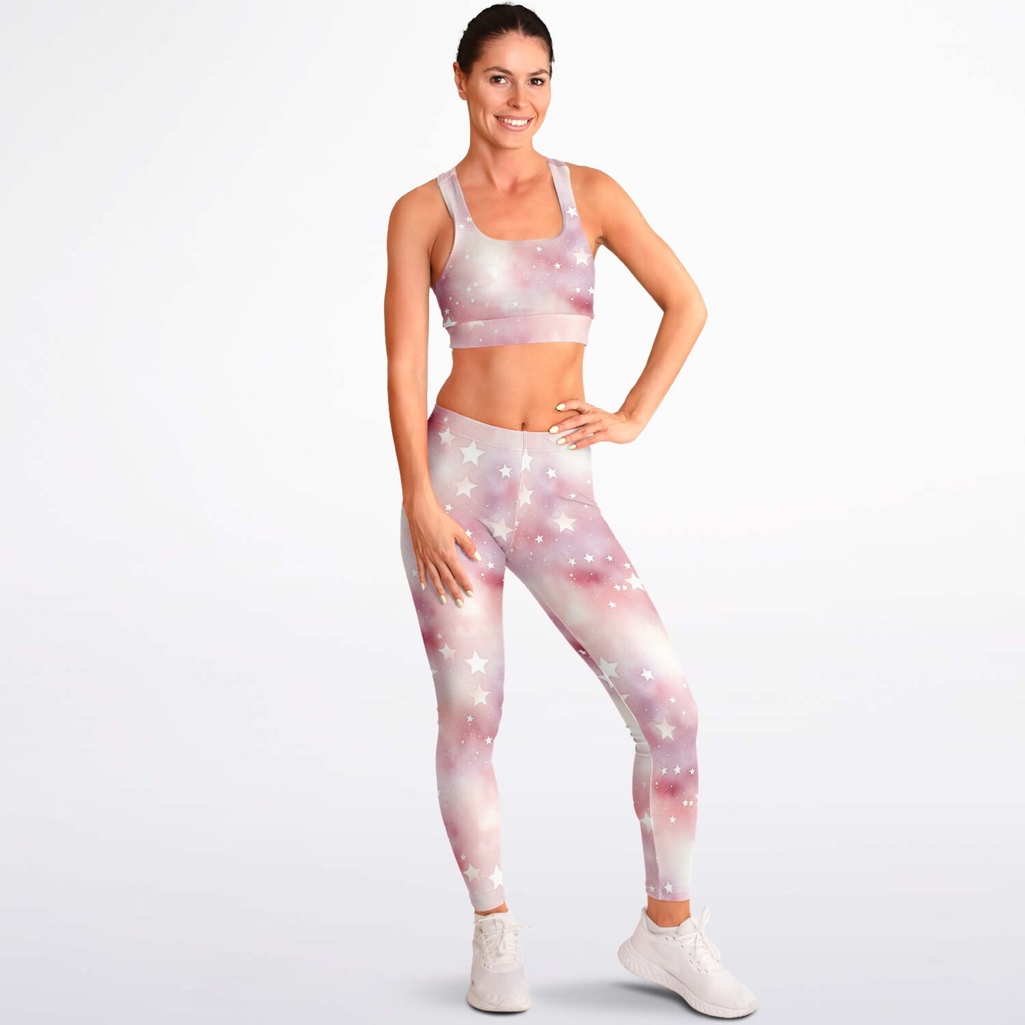 Pink stars Padded Sports Bra & Leggings - AOP