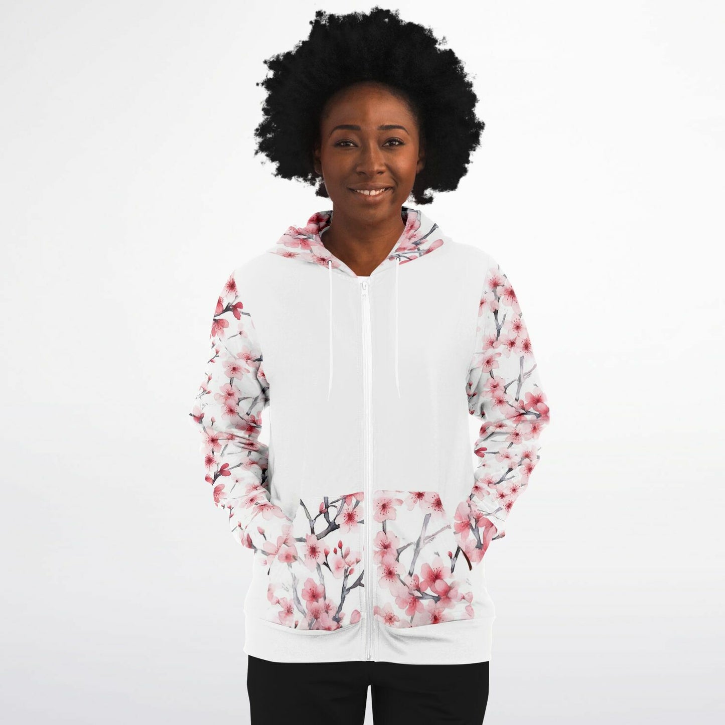 Pink Tree Blossom's Zip-Up Hoodie - AOP