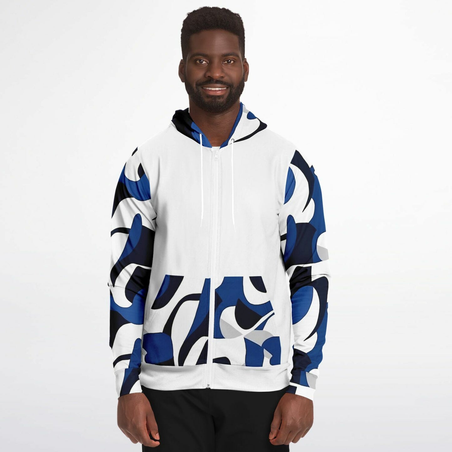 Blue with white and black Zip-Up Hoodie - AOP