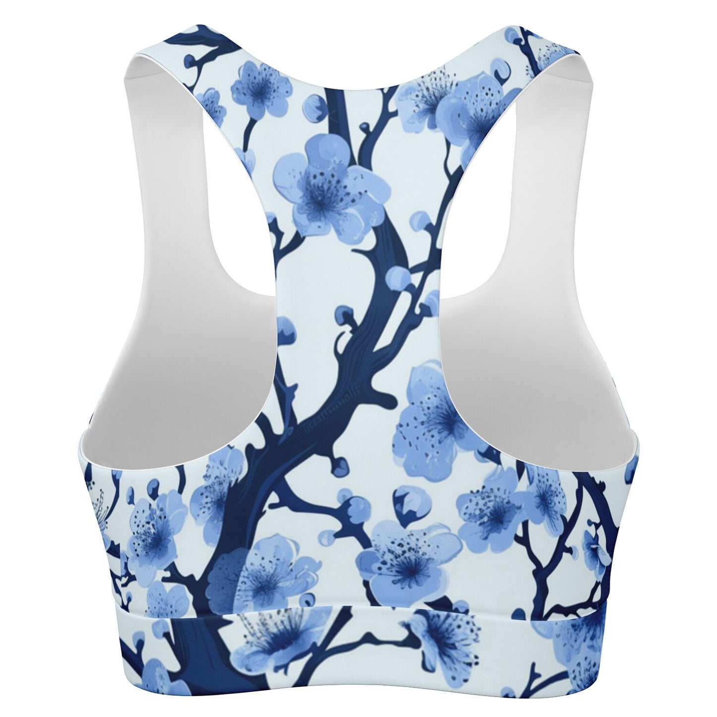 White with Blue polar tree Padded Sports Bra - AOP