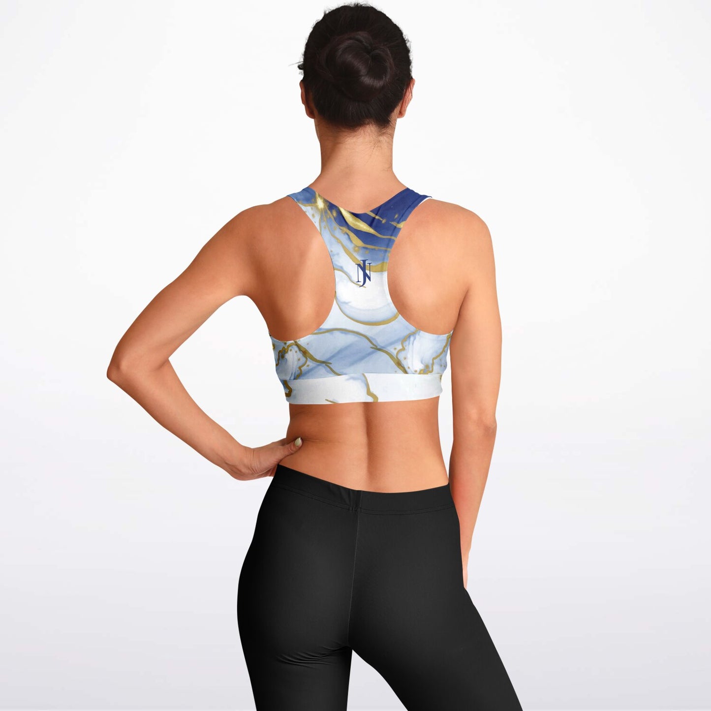 Blue with Gold Padded Sports Bra -