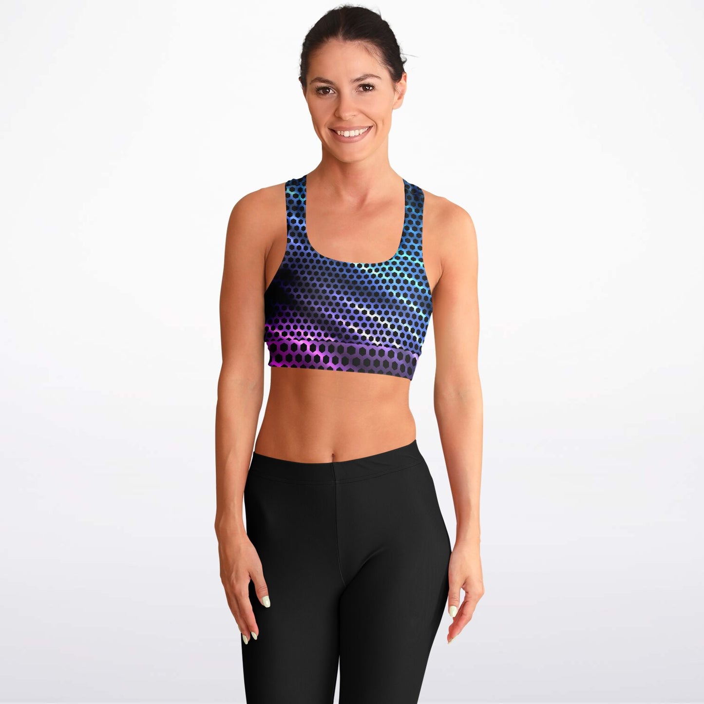 Black Carbon with Purple and Blue Padded Sports Bra