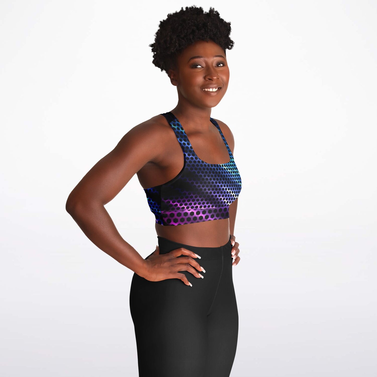 Black Carbon with Purple and Blue Padded Sports Bra