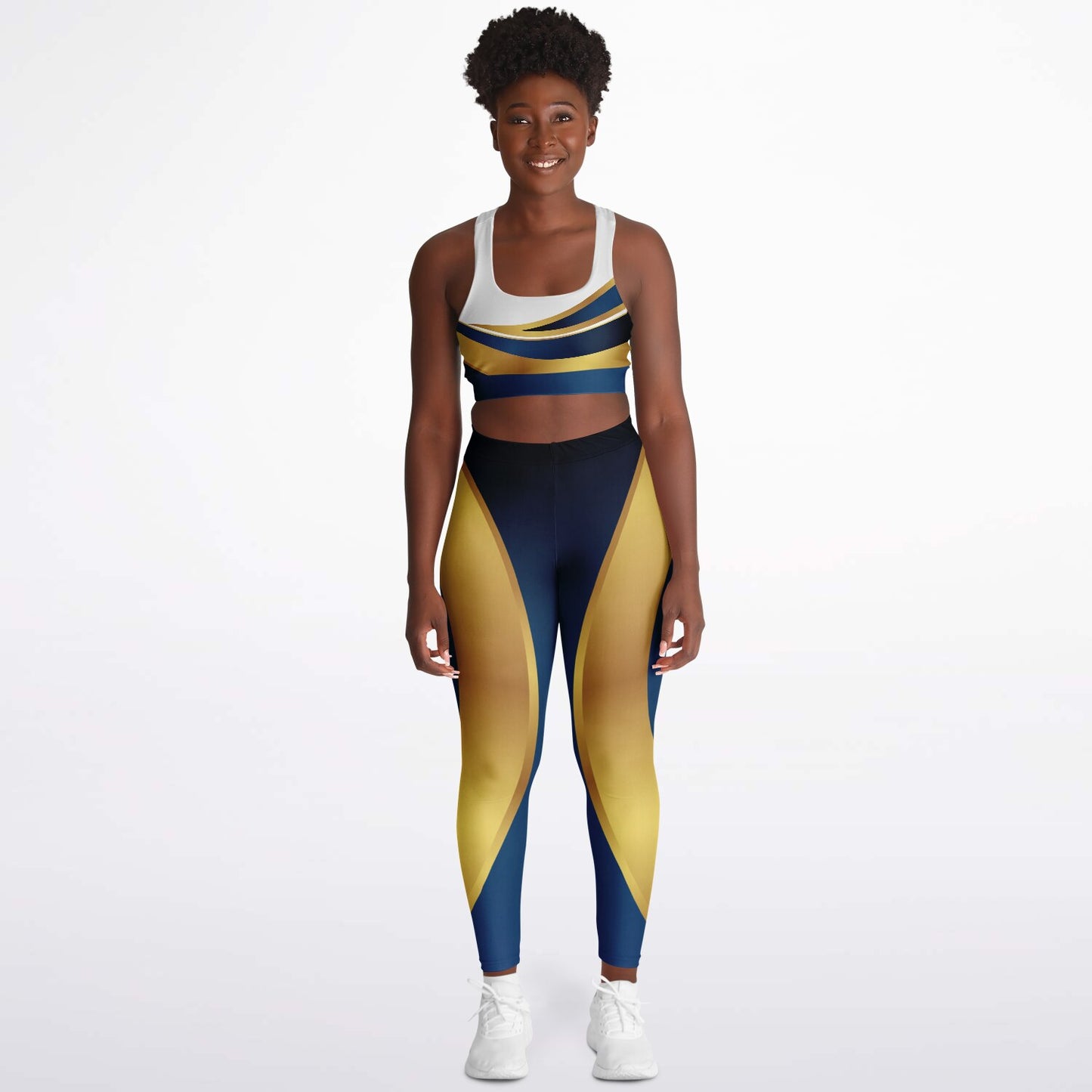 Blue and Gold Padded Sports Bra & Leggings -