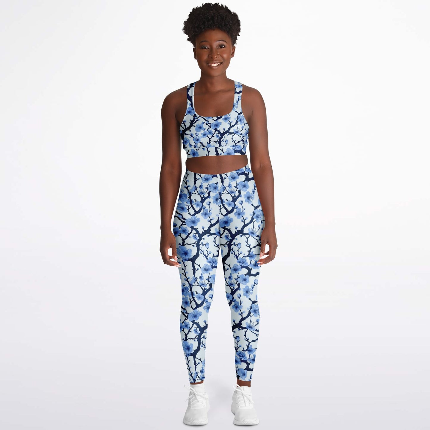 White with blue poplar tree Padded Sports Bra & Leggings - AOP