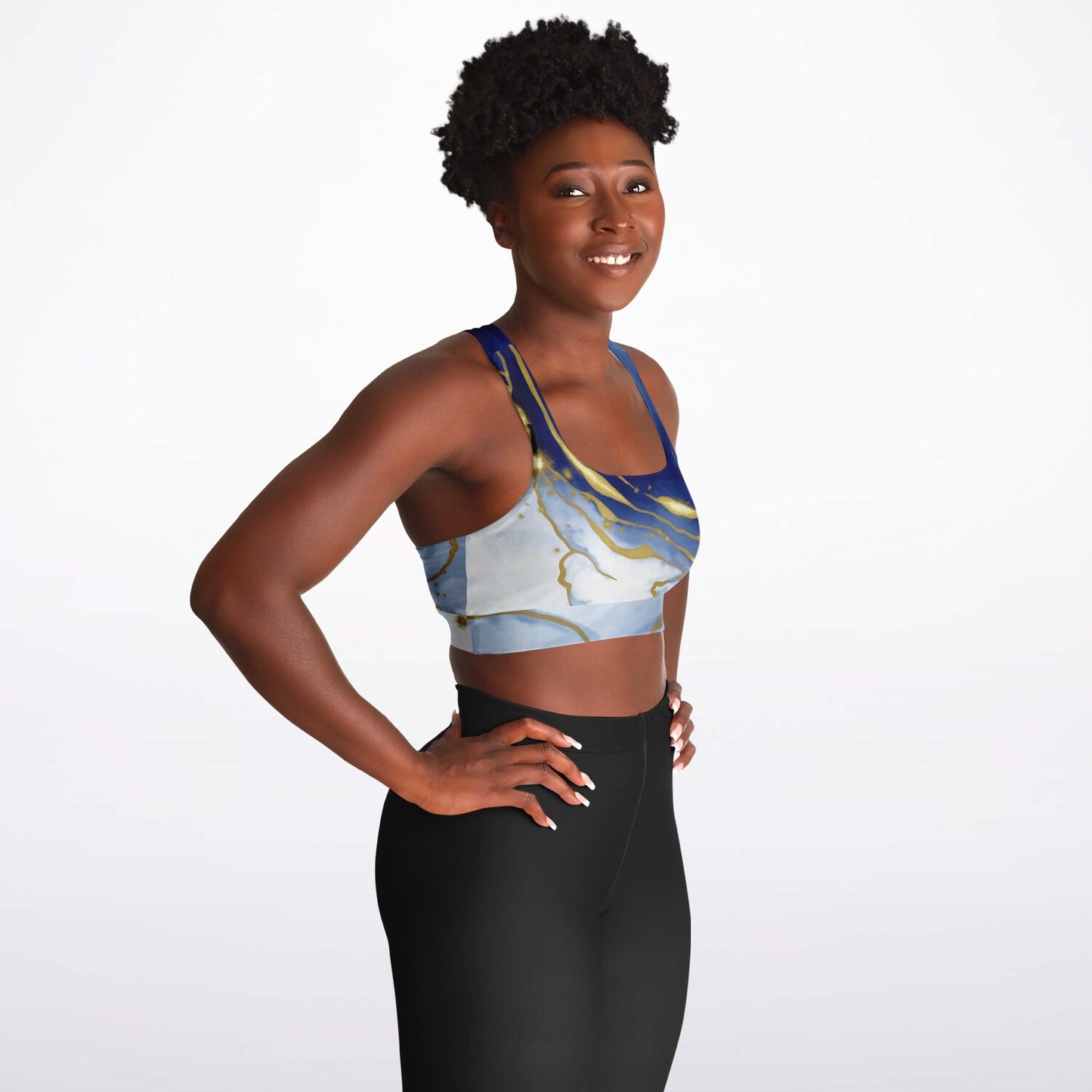 Blue with Gold Padded Sports Bra -