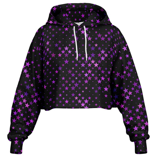 Purple Star Crop Top Hoodie - AOP