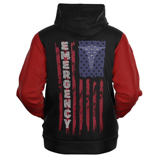 Emergency RN, US Flag, Fashion Zip-Up Hoodie  Red