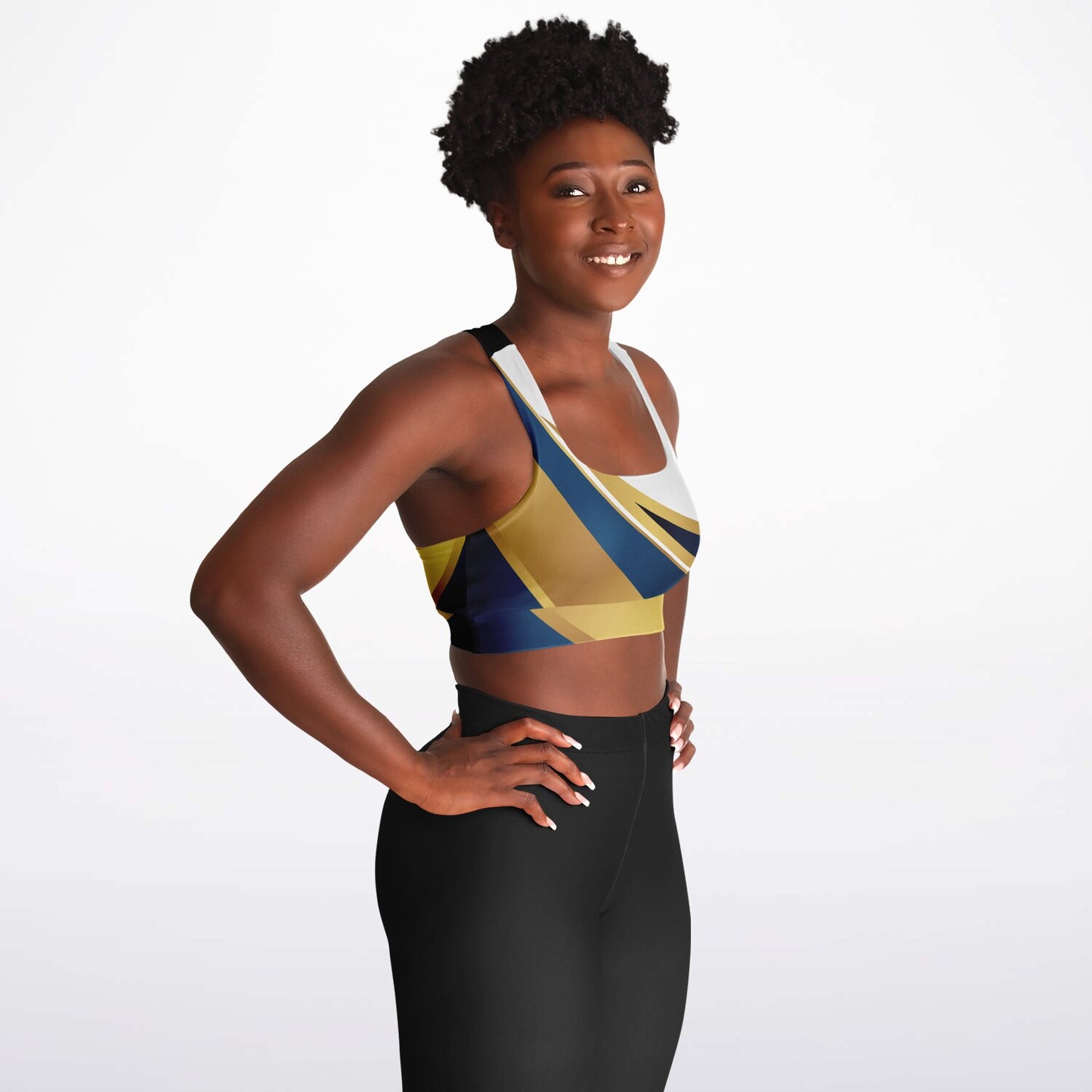 Blue with Gold Padded Sports Bra - Version 2