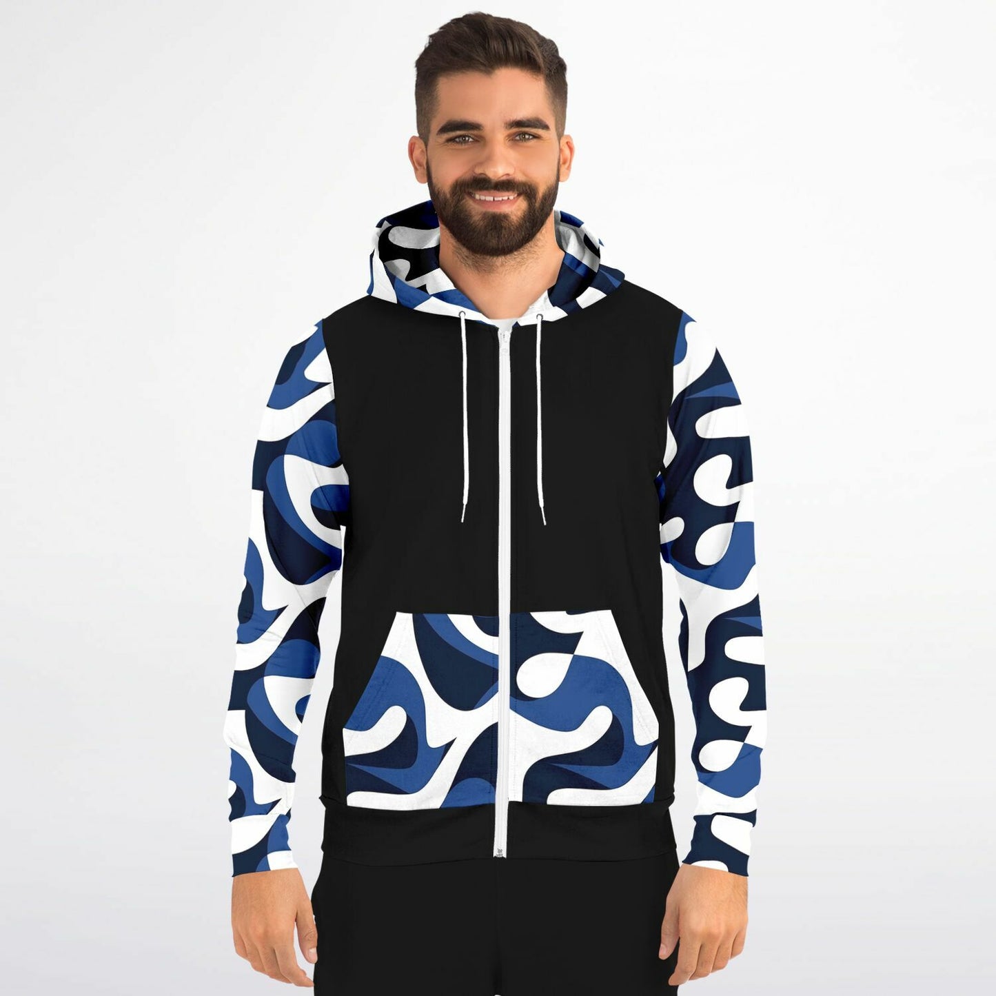 Blue and white  Zip-Up Hoodie - AOP