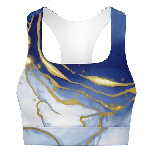 Blue with Gold Padded Sports Bra -