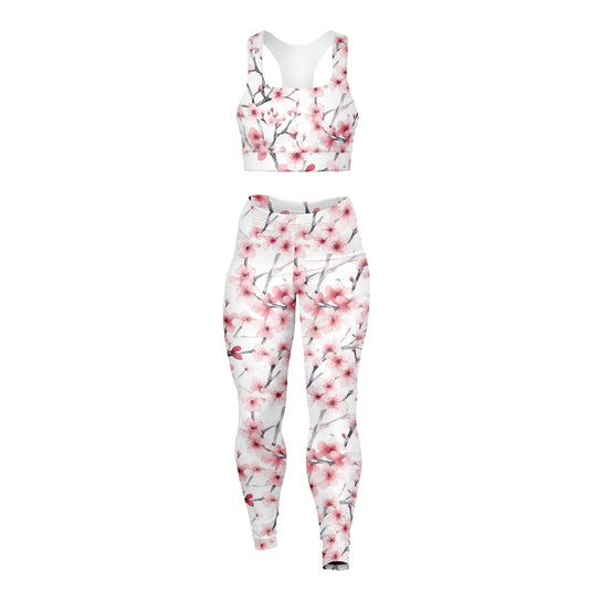 Pink Tree Blossom's Padded Sports Bra & Leggings - AOP