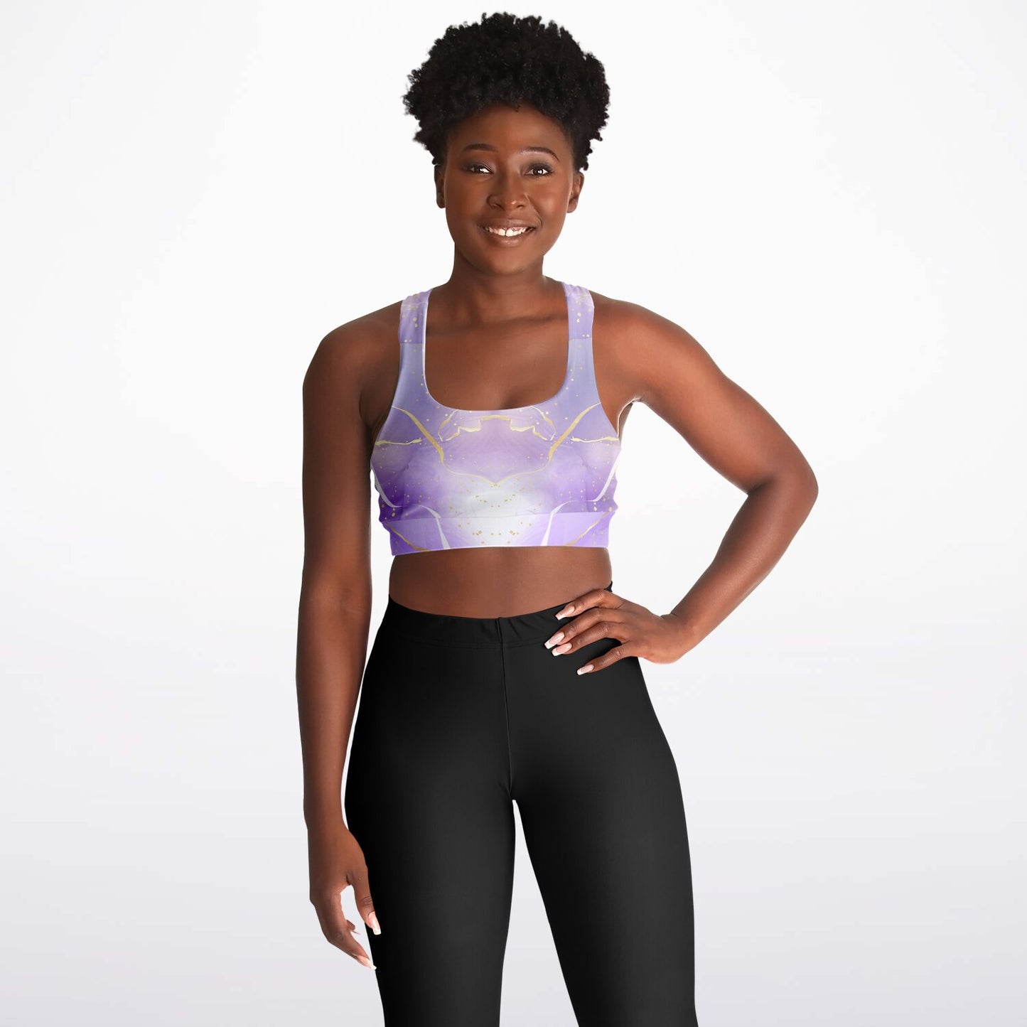 Purple with Gold Ribbon Padded Sports Bra -