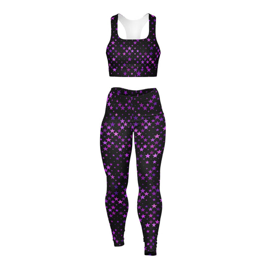 Purple Stars Padded Sports Bra & Leggings - AOP