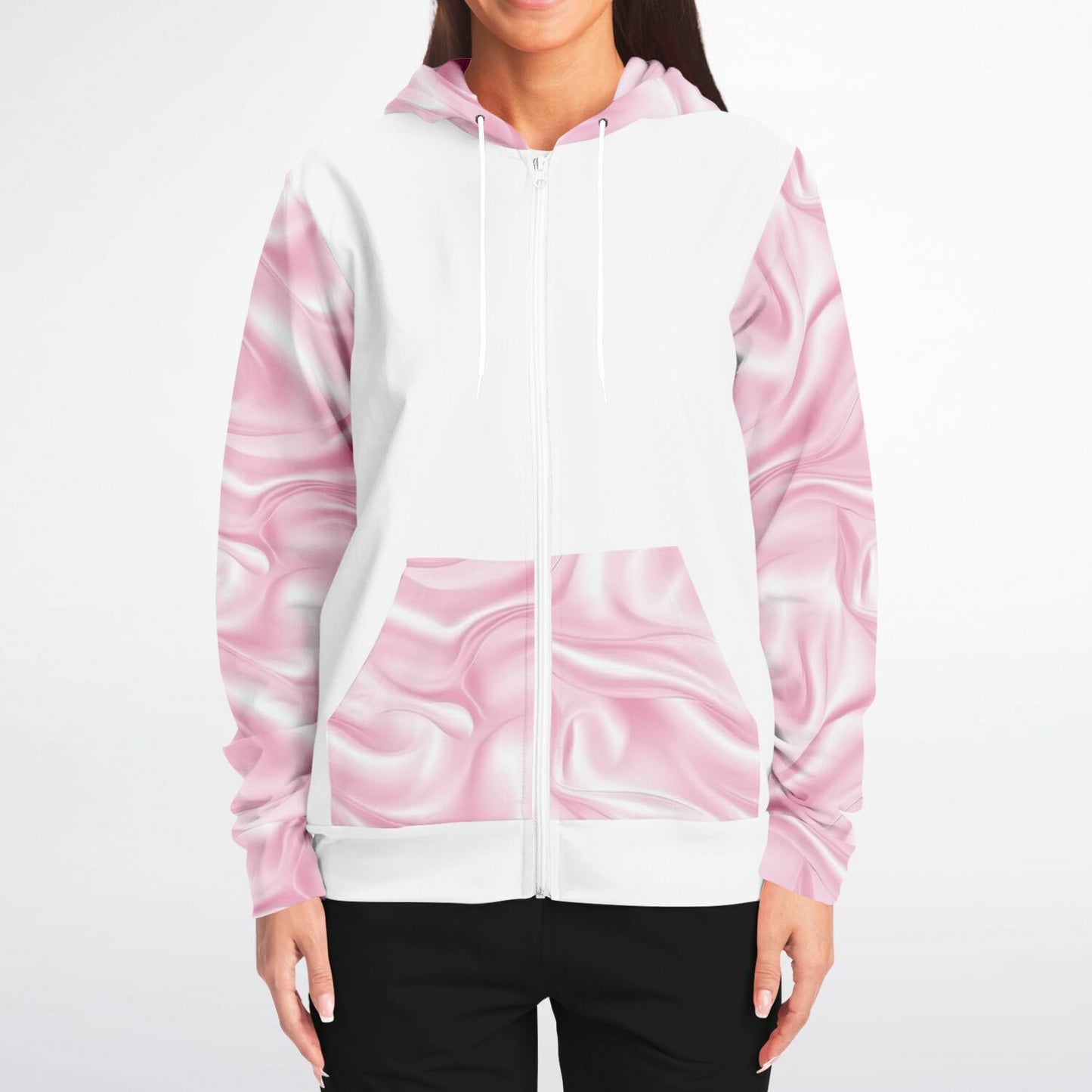 Pink Silk Zip-Up Hoodie - AOP