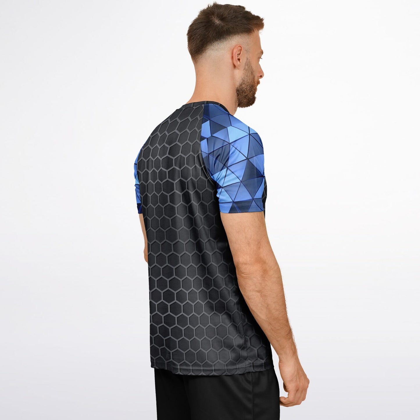 Hex -carbon with Blue diamond sleeves, Men's active wear jersey -