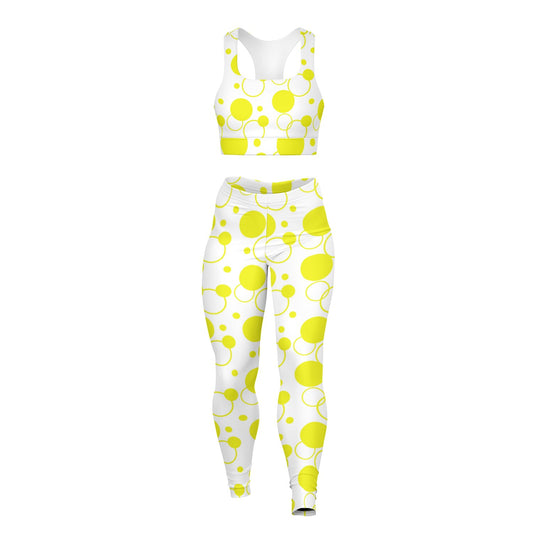 Yellow polka dots Padded Sports Bra & Leggings - AOP D1