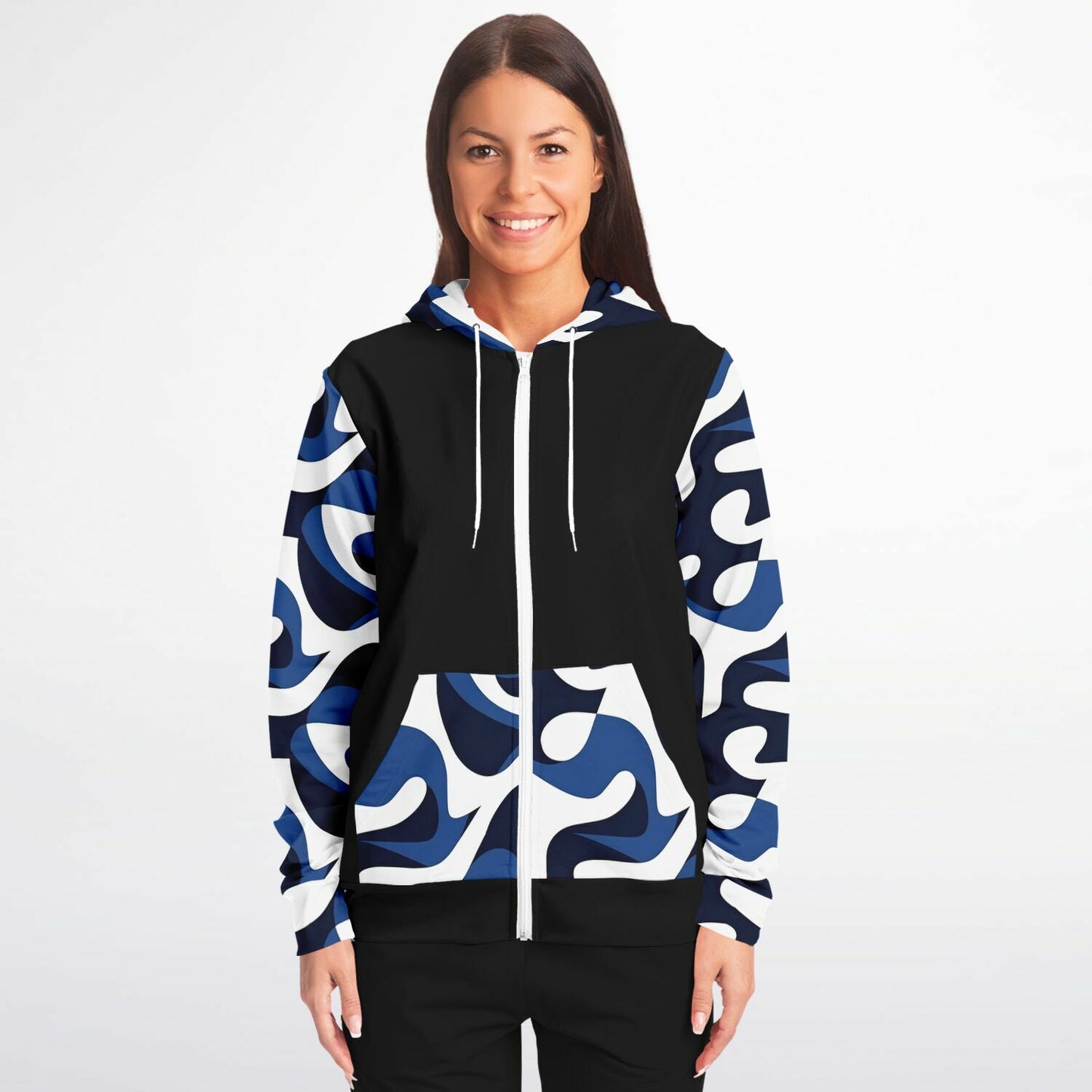 Blue and white  Zip-Up Hoodie - AOP