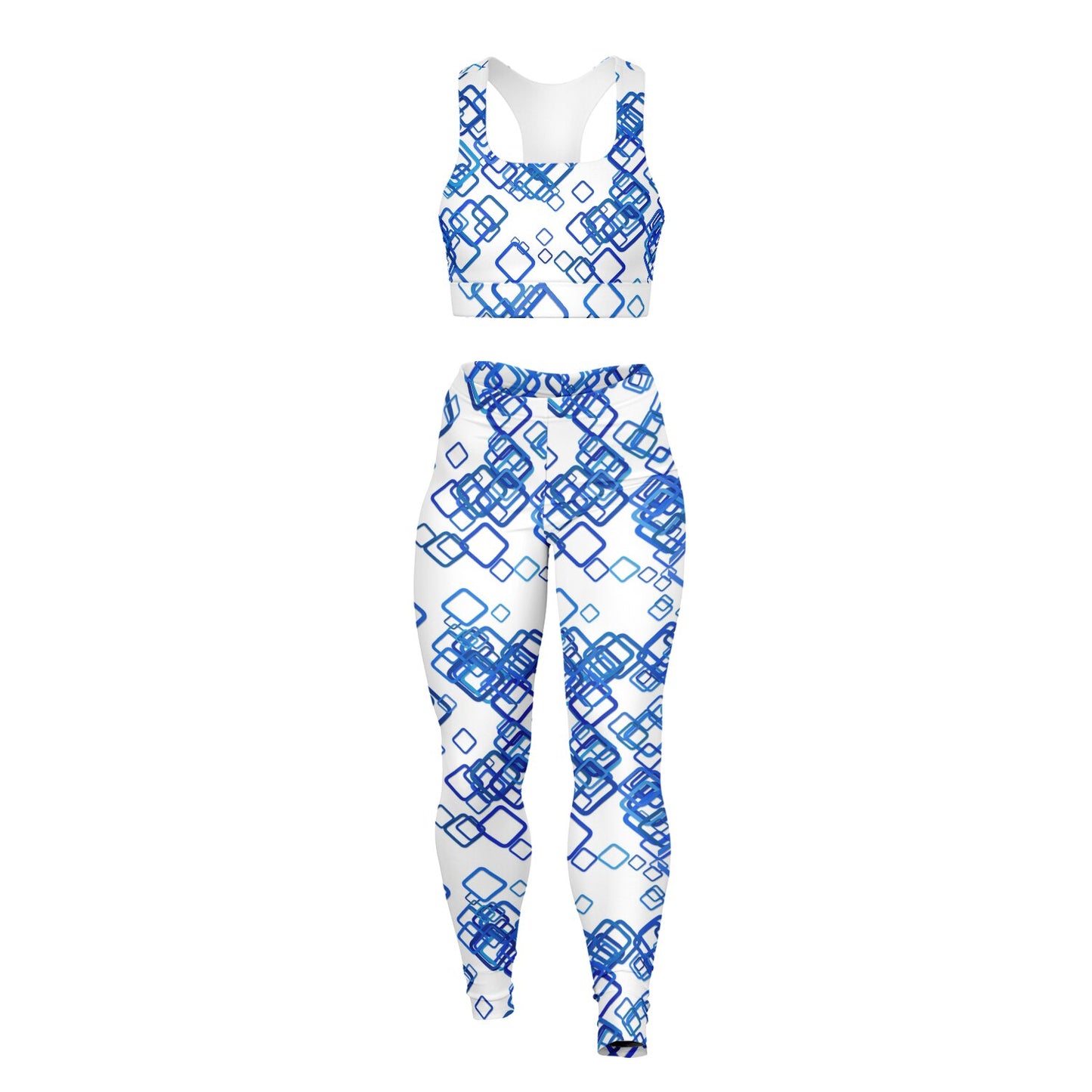Blue squares Padded Sports Bra & Leggings - AOP