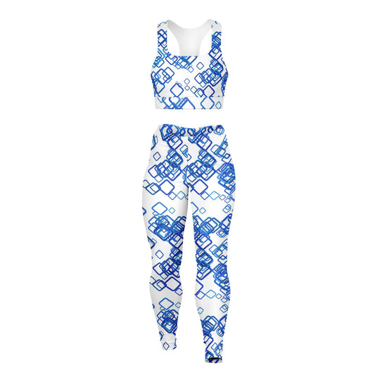 Blue squares Padded Sports Bra & Leggings - AOP