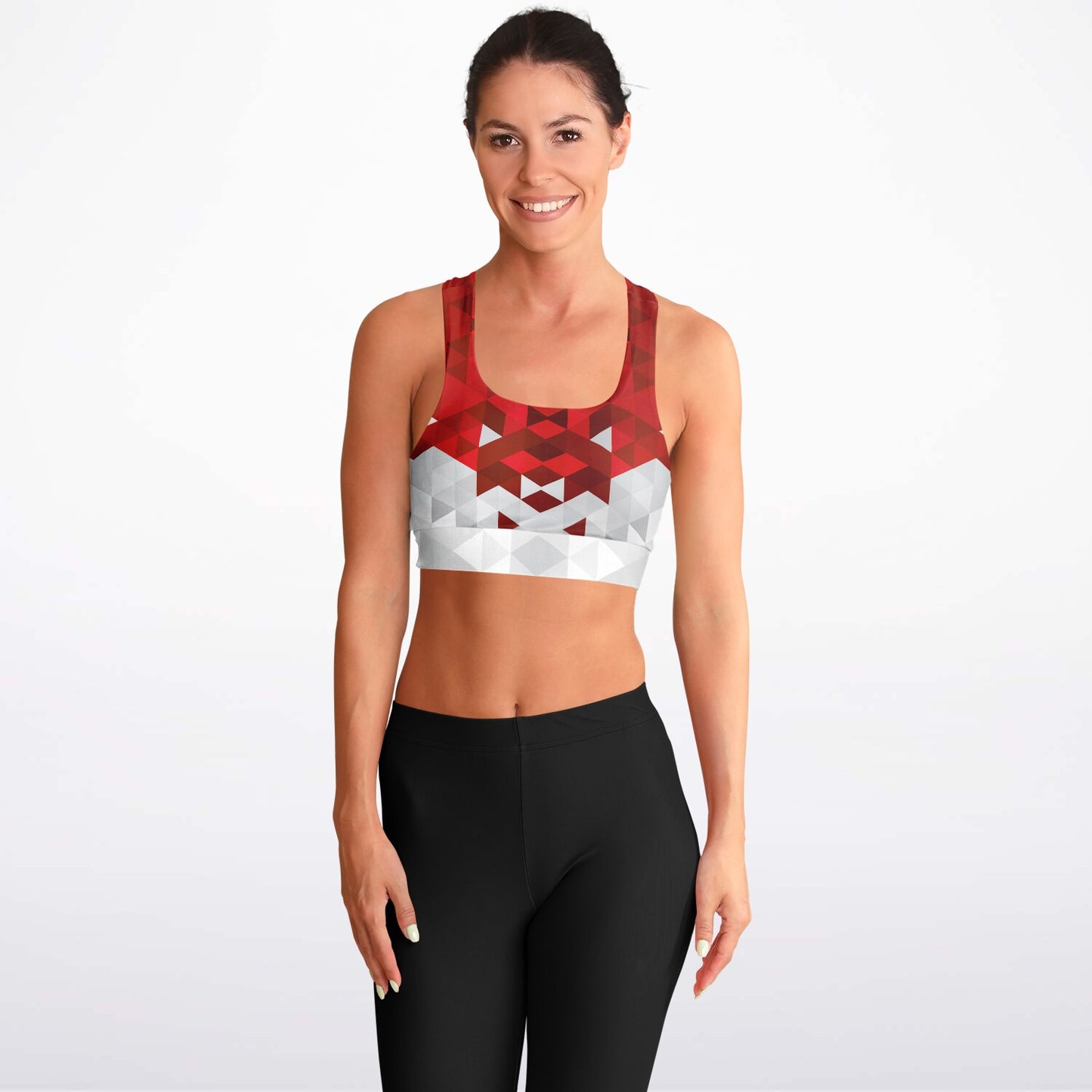 Red and White Diamond Padded Sports Bra