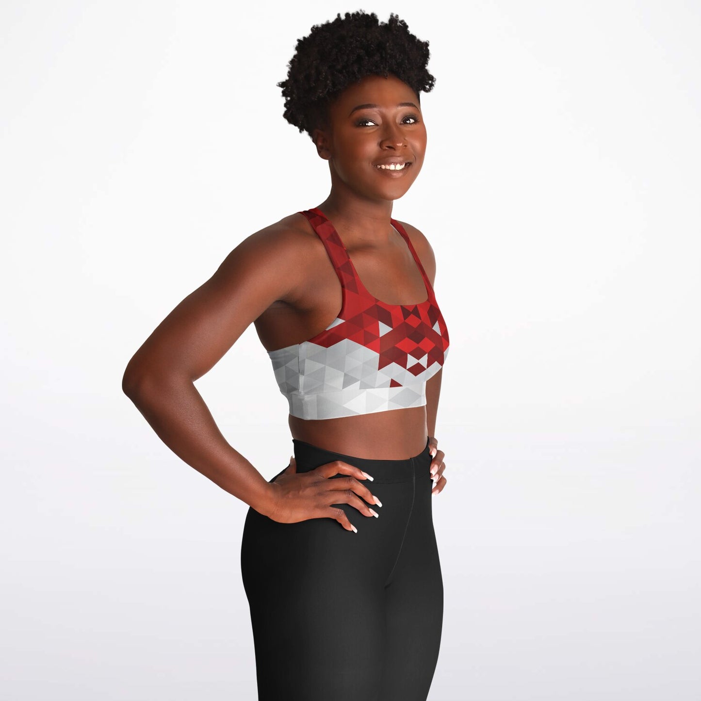 Red and White Diamond Padded Sports Bra